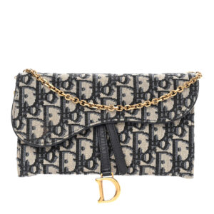 Dior Blue Oblique Jacquard Small Saddle Pouch With Chain