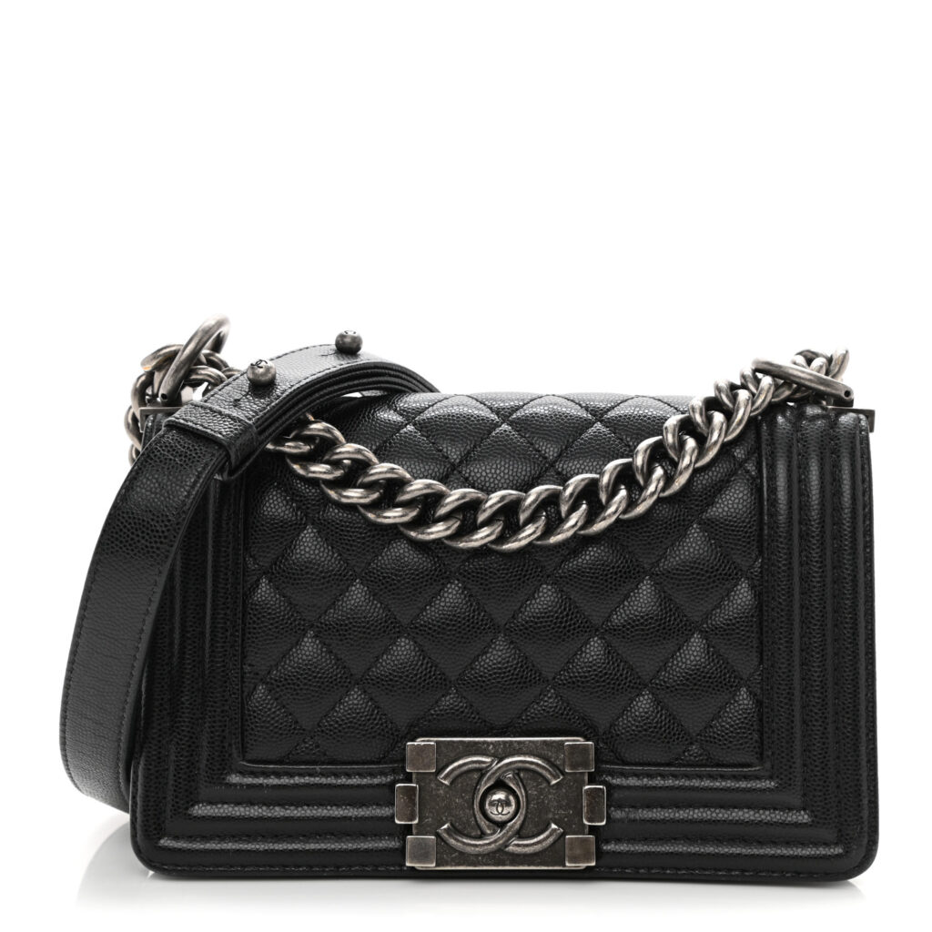 Chanel Boy Quilted Caviar Ruthenium-tone Small Black