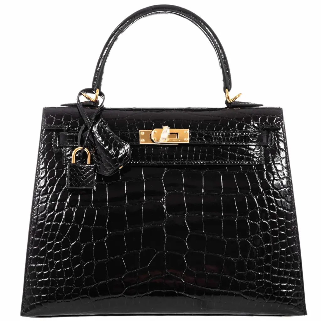 H Handbags Kelly 25 Sellier Black Alligator Gold Hardware
