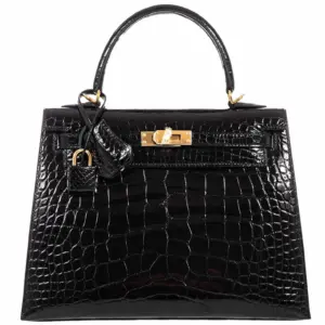 H Handbags Kelly 25 Sellier Black Alligator Gold Hardware