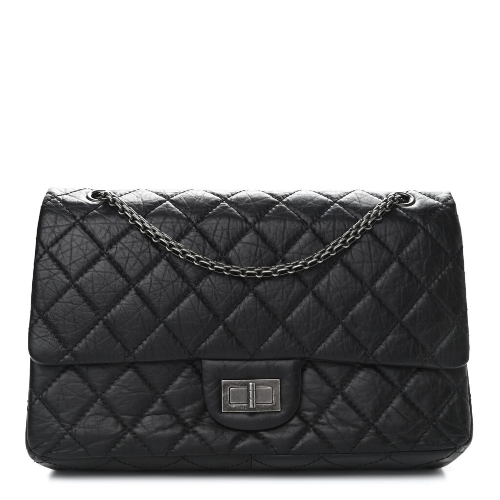Chanel Aged Calfskin Quilted 2.55 Reissue 227 Flap Black Silver Hardware