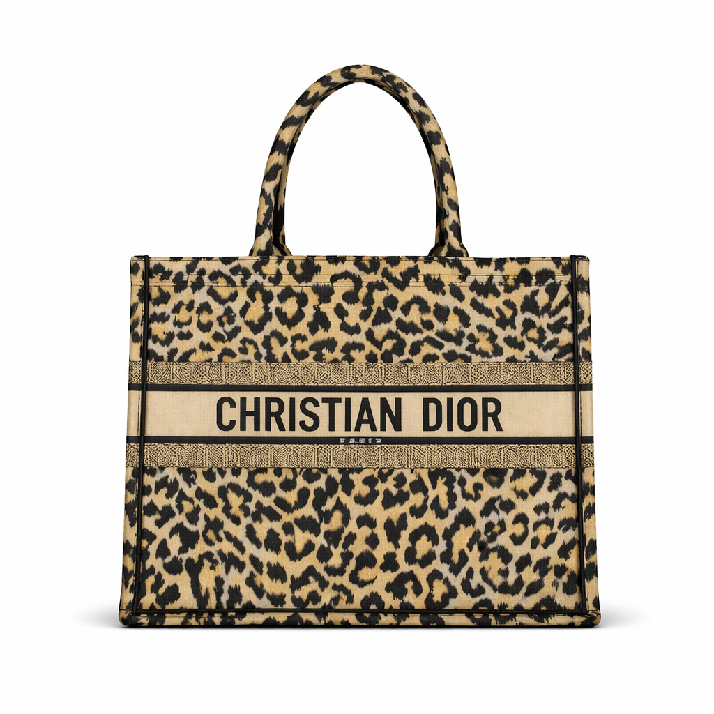 Dior Canvas Mizza Large Leopard Book Tote Beige 36cm