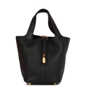 H Handbags Picotin Lock 18 Bleu Saphir Clemence Gold Hardware