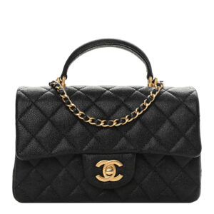 Chanel Black Quilted Caviar Mini Flap Bag With Top Handle Aged Gold Hardware