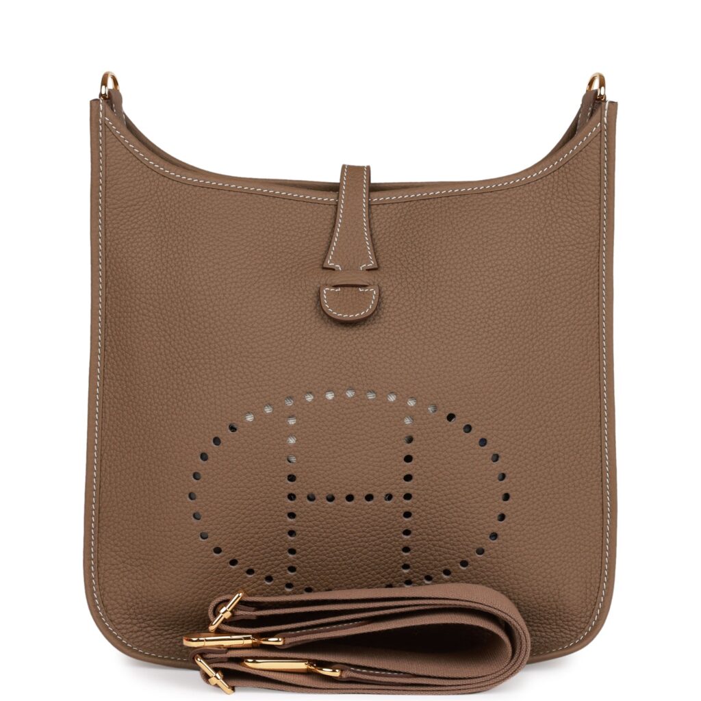 H Handbags Evelyne Pm Etoupe Clemence Gold Hardware