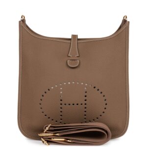 H Handbags Evelyne Pm Etoupe Clemence Gold Hardware