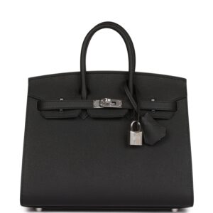 Hermes Handbags Birkin Sellier 25 Black Epsom Palladium Hardware