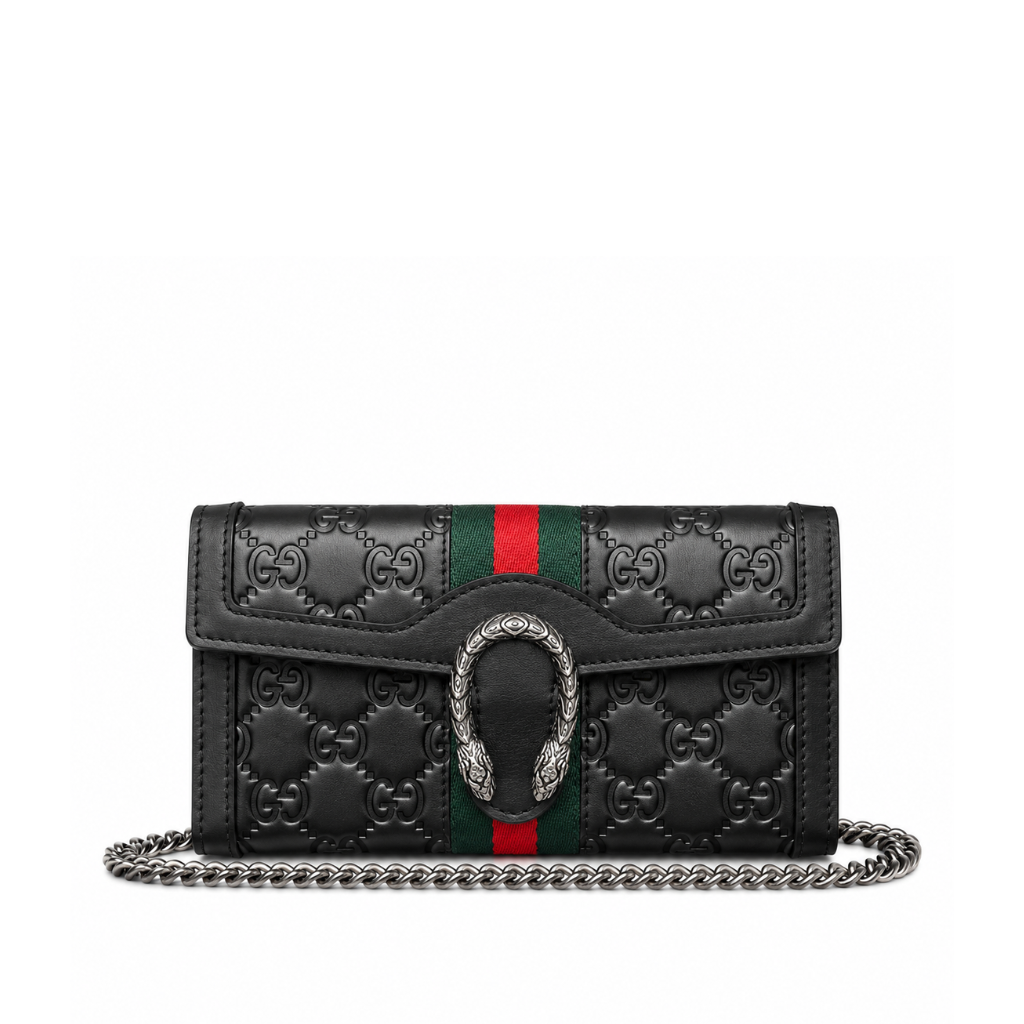 Gucci Women's Dionysus GG Supreme Chain Bag Black 19Cm