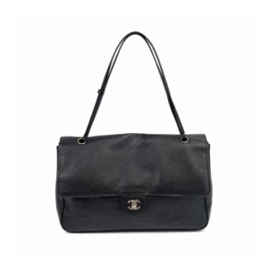 Chanel Maxi “Souplissimo” Large Flap Bag Black Caviar Silver Hardware