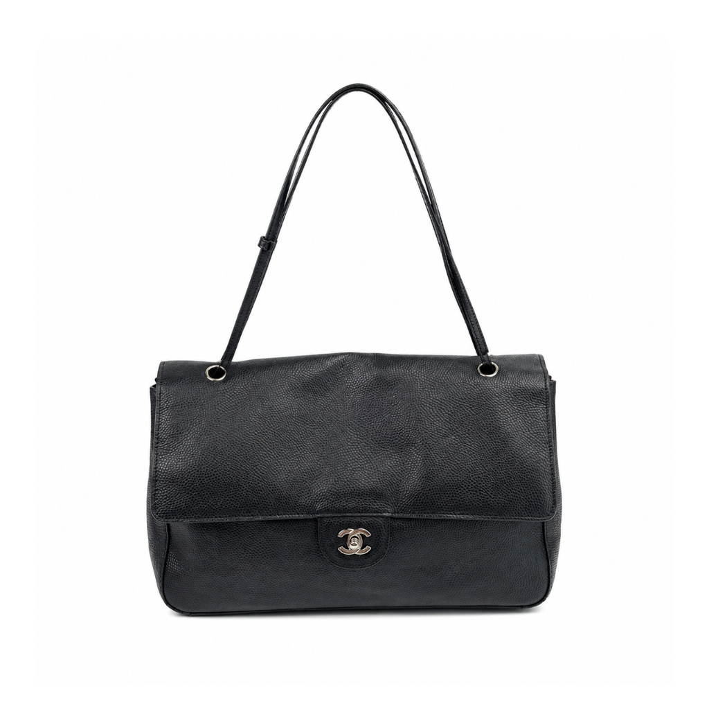 Chanel Maxi “Souplissimo” Large Flap Bag Black Caviar Silver Hardware