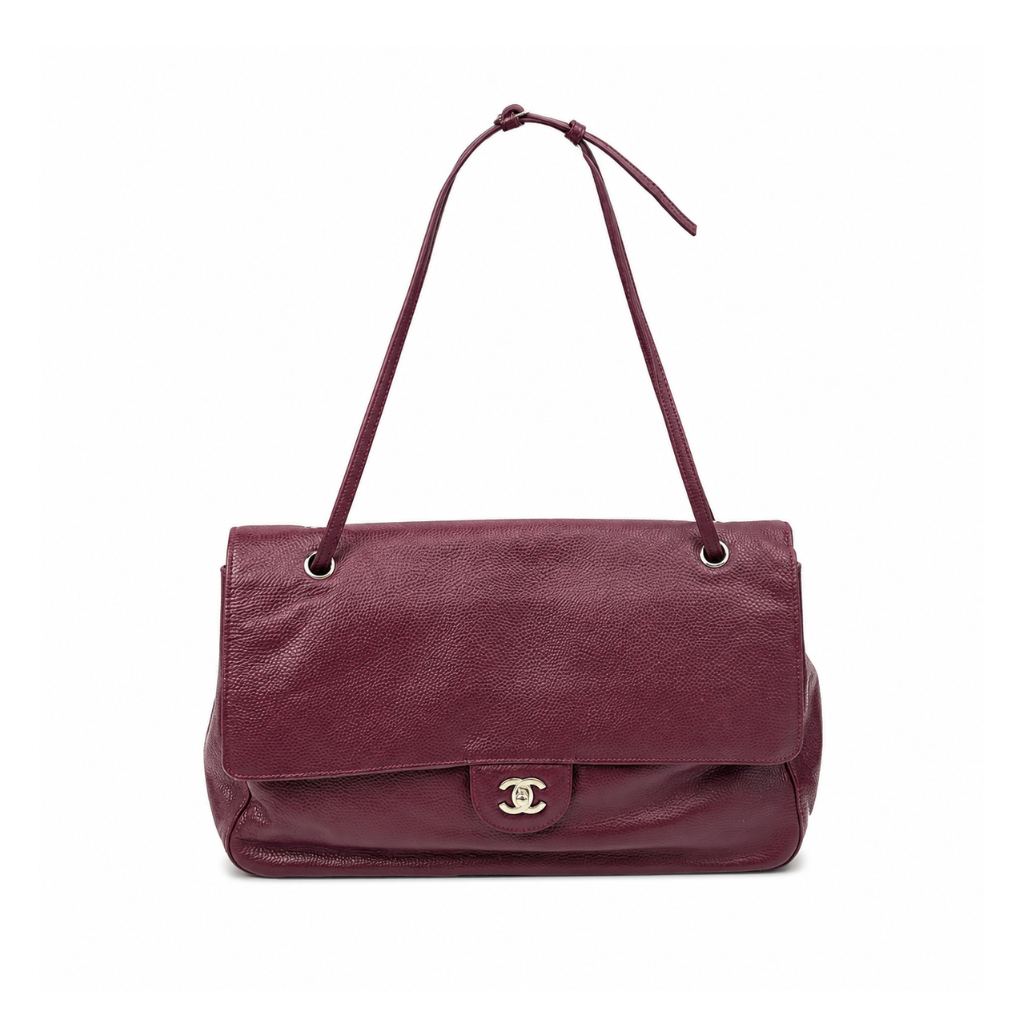 Chanel Maxi “Souplissimo” Large Flap Bag Burgundy Caviar Silver Hardware