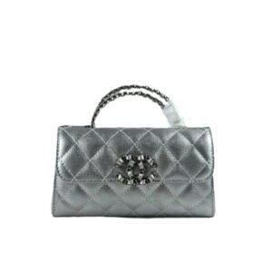 Chanel 23P Clutch With Chain Bag With Top Handle Silver 19Cm
