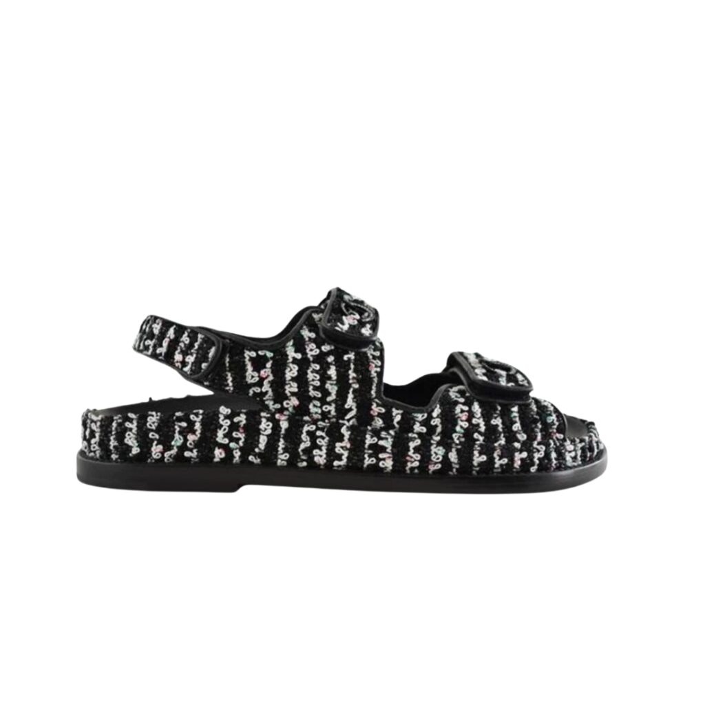Chanel Tweed Dad Interlocking Cc Slingback Sandals Black G35927 X56390 K3756