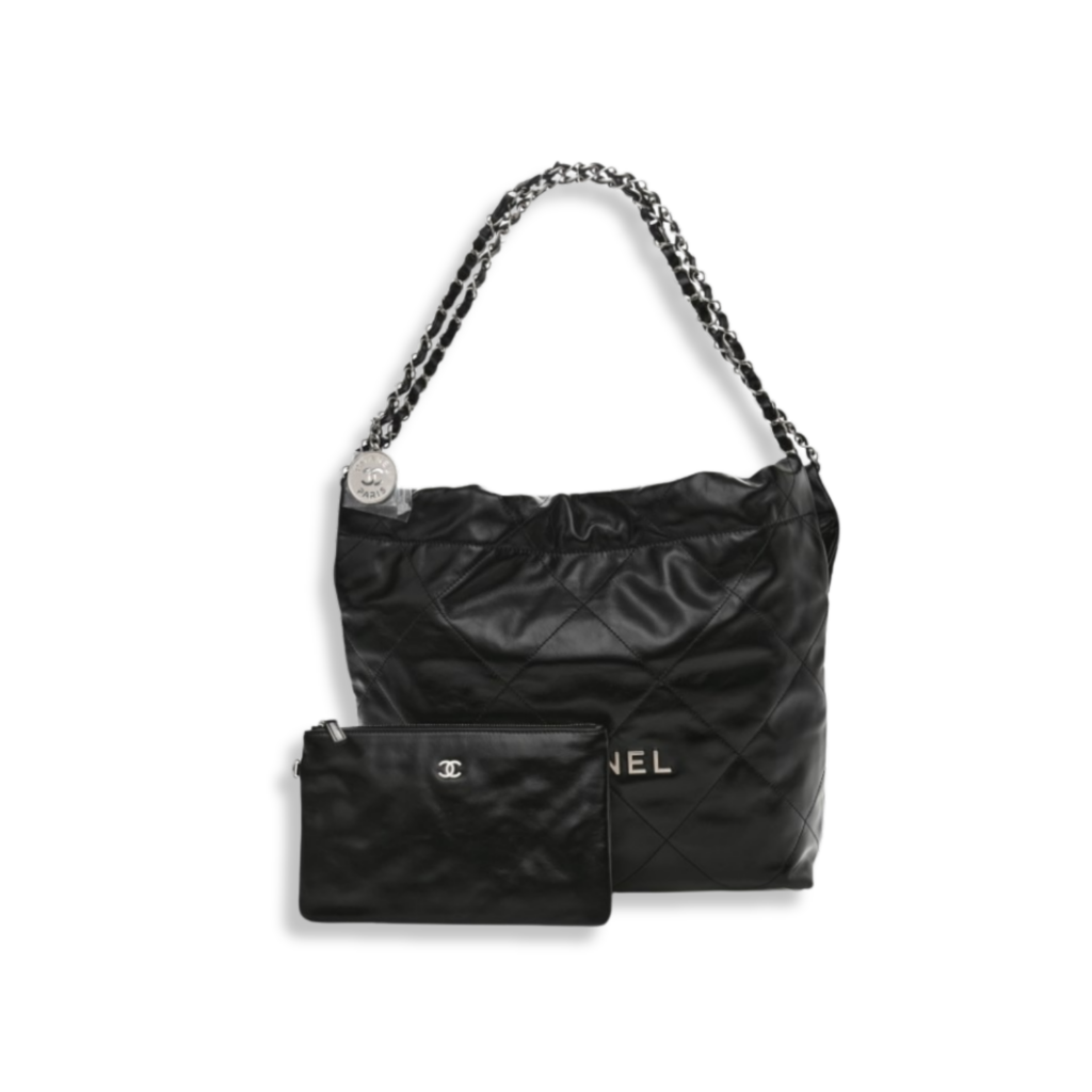 Chanel Mini 22 Bag Black Calfskin Silver Hardware