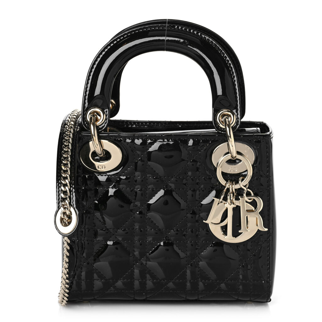 Mini Lady Dior Bag Black Patent Cannage Calfskin 17cm