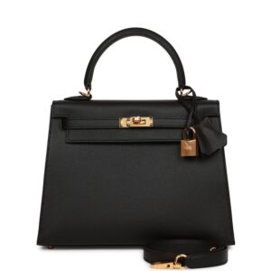 Herm?s Kelly 25 Sellier Black Epsom Gold Hardware