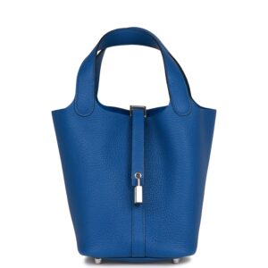 H Handbags Picotin Lock 18 Bleu France Clemence Palladium Hardware