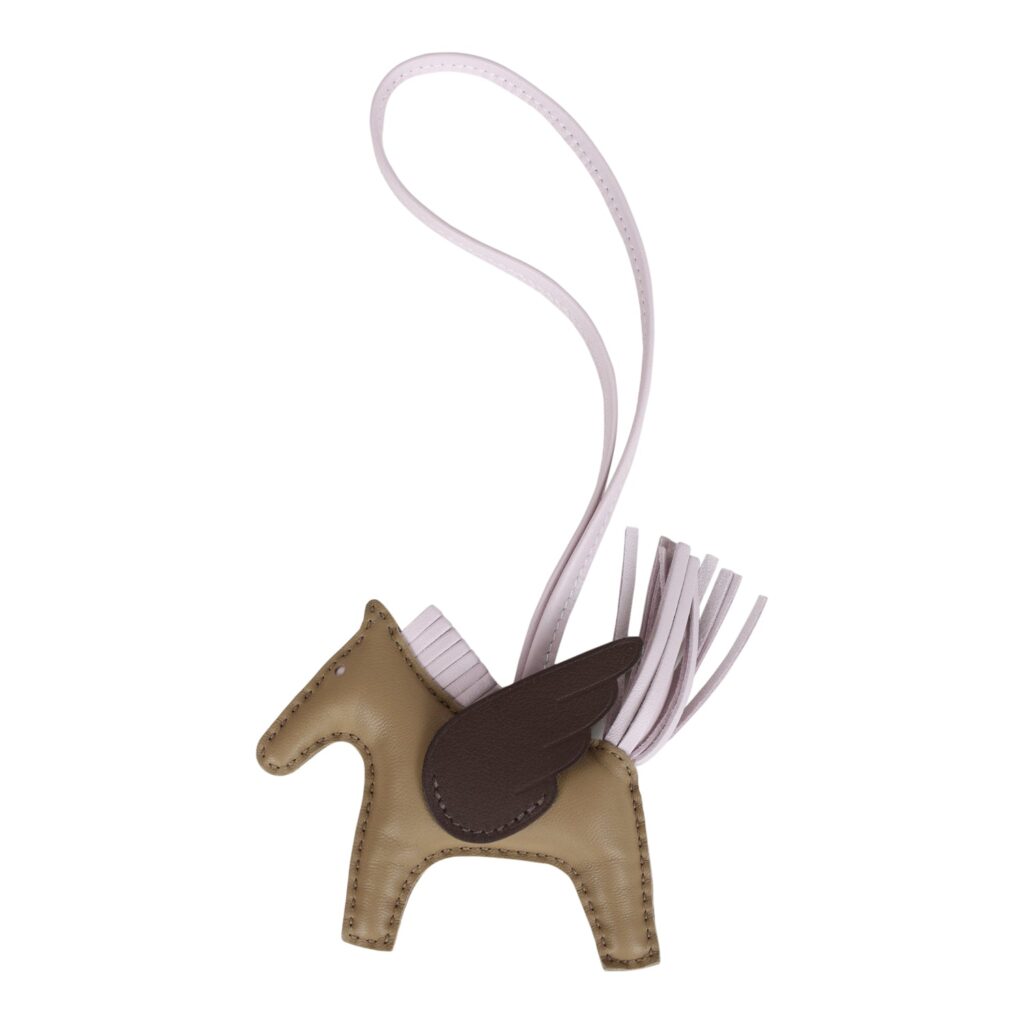 Hermes Pegasus Rodeo Bag Charm PM Beige Marfa, Mauve Pale, Moka Lambskin