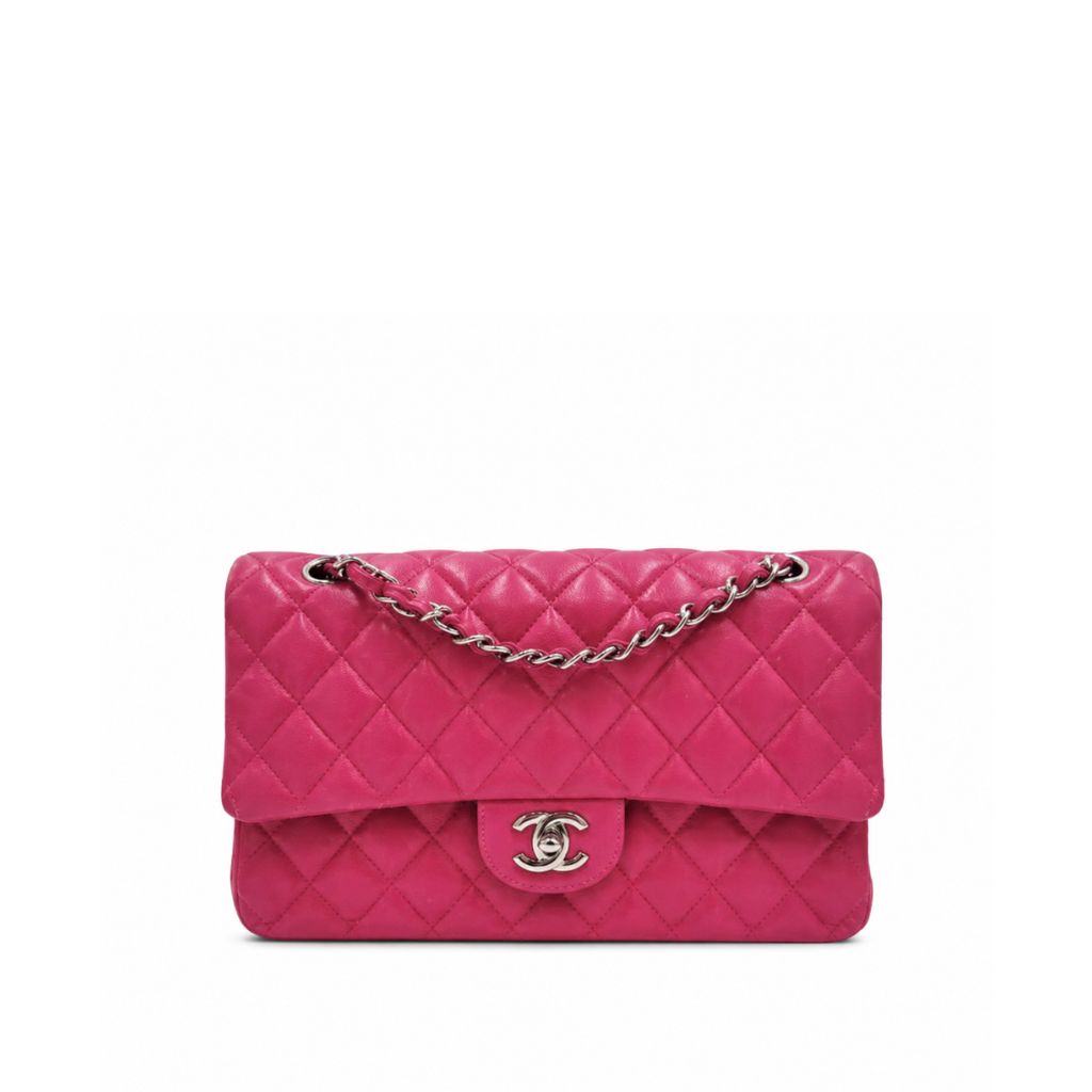 Chanel Pink Quilted Caviar Leather Classic Medium Double Flap Bag 25cm