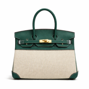 Hermès Birkin 30 Vert Vertigo Swift Ecru Black Toile Verso Quadrille Birkin Gold Hardware