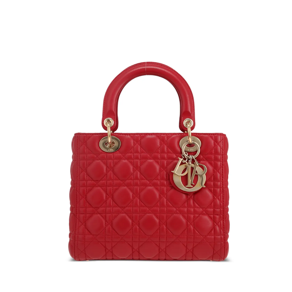 Dior Lambskin Cannage Medium Lady Dior Red 24cm