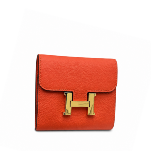 Hermès Constance Compact Wallet Rouge Tomate Epsom with Gold Hardware Stamp