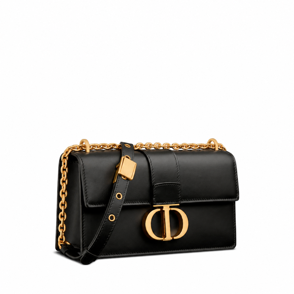 Dior 30 Montaigne Bag With Chain Black Calfskin