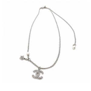 Chanel Crystal CC Star And Pearl Necklace In Silver