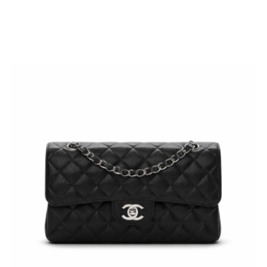 Chanel Black Quilted Caviar Small Double Flap Silver Hardware