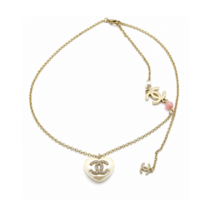 Chanel Gold-Tone CC Heart Resin Pearl Necklace