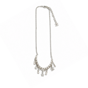 Chanel Crystal Star And Pearl Tassel Necklace In Silver-Tone Metal