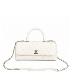 Chanel Caviar Quilted Maxi East West Coco Handle Flap White