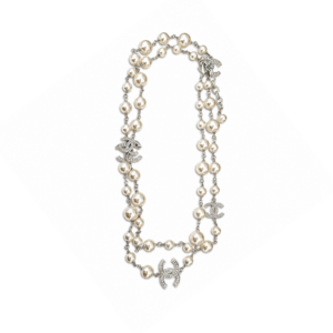 Chanel Crystal CC And Graduated Pearl Sautoir Necklace – Silver-Tone