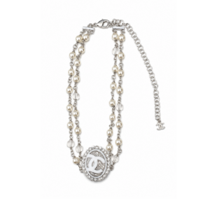 Chanel Double-Strand Pearl And CC Logo Necklace