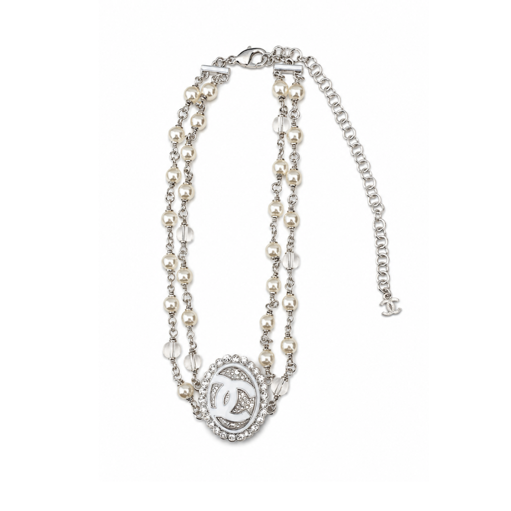 Chanel Double-Strand Pearl And CC Logo Necklace