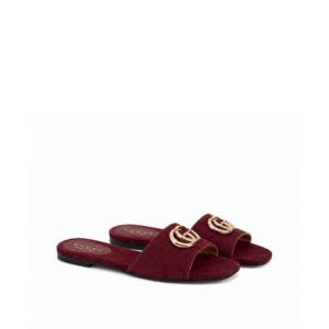 Gucci Classic Monogram Canvas Single-Strap Slide Sandals In Burgundy