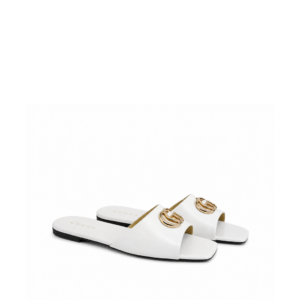 Gucci Double G Slide Sandals In White Nappa Leather
