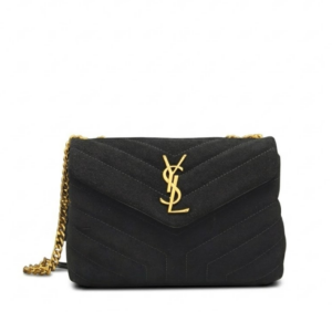 Saint Laurent Suede Calfskin Y Quilted Monogram Small Loulou Chain Satchel Black