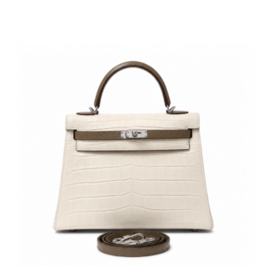 Hermès Kelly 28 Sellier Gris Perle & Gris Asphalte Matte Alligator Palladium Hardware