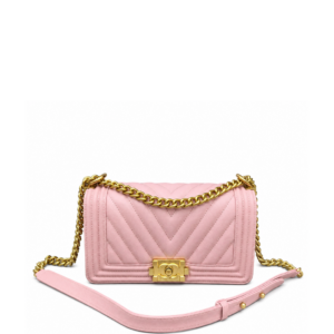 Chanel Medium Boy Bag Pink Chevron Caviar Gold Hardware