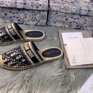 Dior Deep Blue Oblique Canvas Granville Espadrille Mules