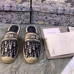 Dior Deep Blue Oblique Canvas Granville Espadrille Mules