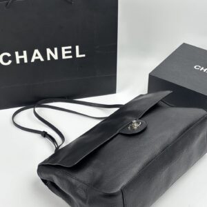 Chanel Maxi “Souplissimo” Large Flap Bag Black Caviar Silver Hardware