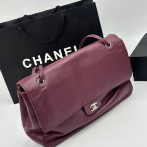 Chanel Maxi “Souplissimo” Large Flap Bag Burgundy Caviar Silver Hardware