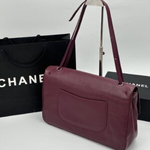 Chanel Maxi “Souplissimo” Large Flap Bag Burgundy Caviar Silver Hardware