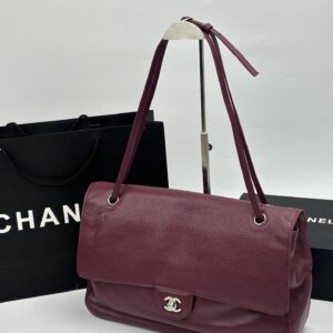 Chanel Maxi “Souplissimo” Large Flap Bag Burgundy Caviar Silver Hardware