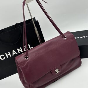 Chanel Maxi “Souplissimo” Large Flap Bag Burgundy Caviar Silver Hardware