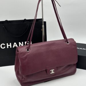 Chanel Maxi “Souplissimo” Large Flap Bag Burgundy Caviar Silver Hardware