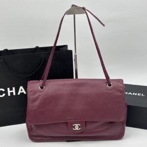 Chanel Maxi “Souplissimo” Large Flap Bag Burgundy Caviar Silver Hardware