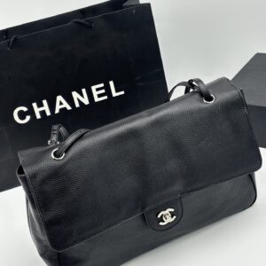 Chanel Maxi “Souplissimo” Large Flap Bag Black Caviar Silver Hardware